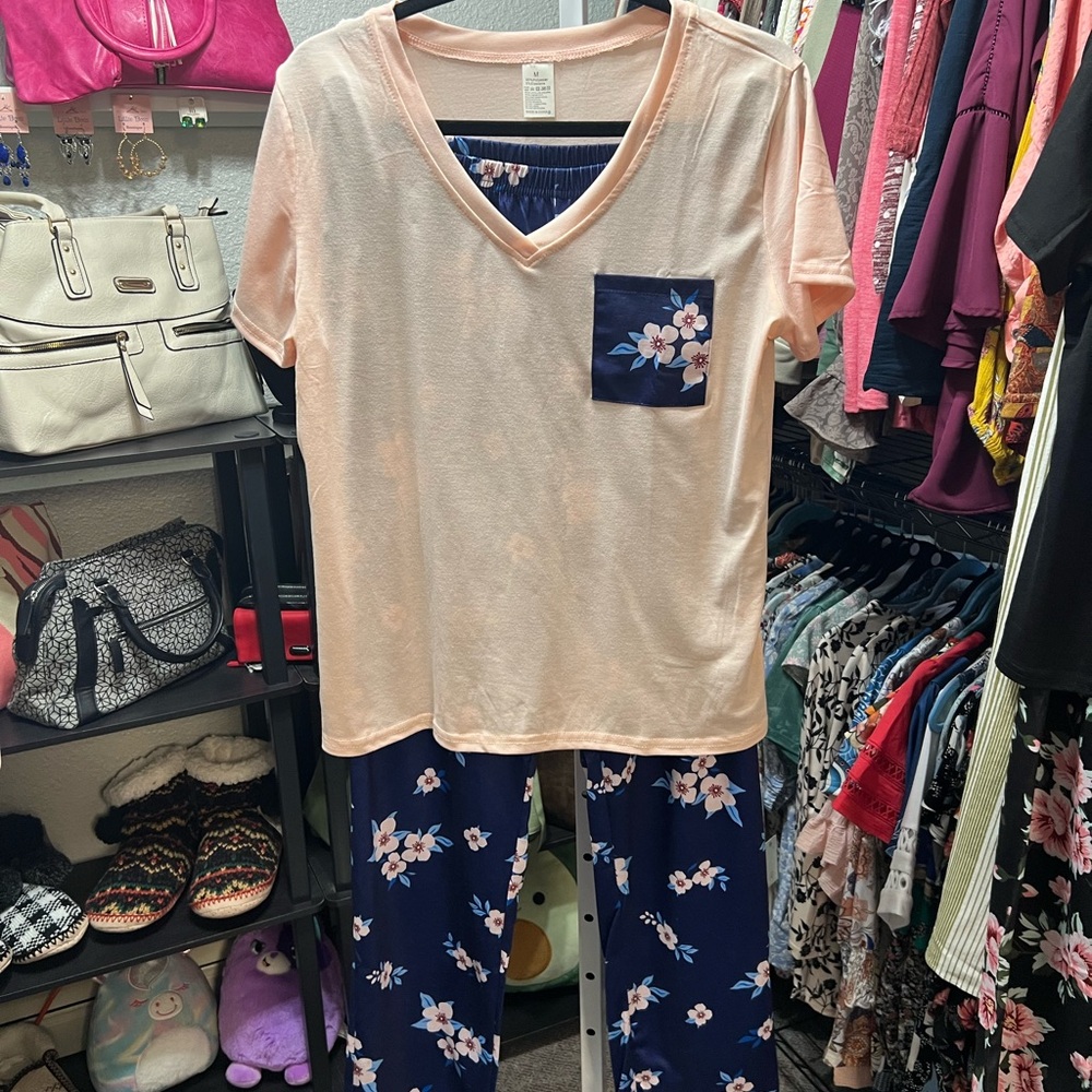 Peach V-Neck Spring Time Pajama Set